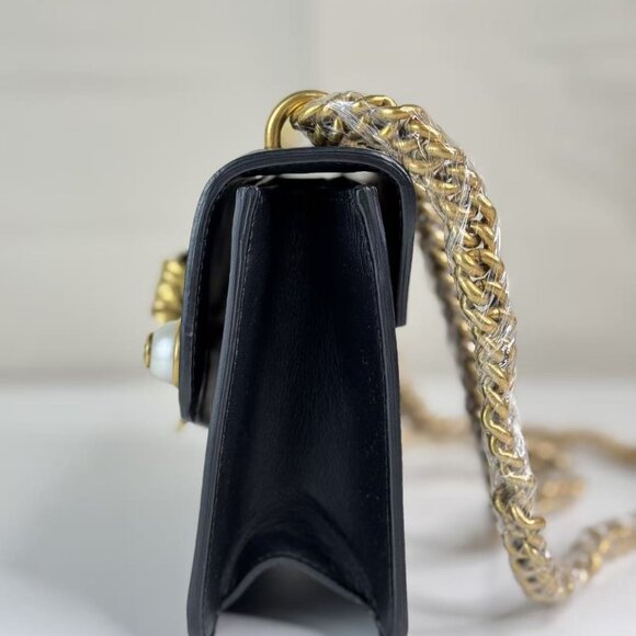 Gucci Black Pearly Peony Chain Shoulder Bag Leather - Picture 4 of 9